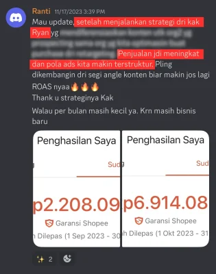 "Setelah praktek materi, penjualan naik 300%+ dari bulan sebelumnya!"